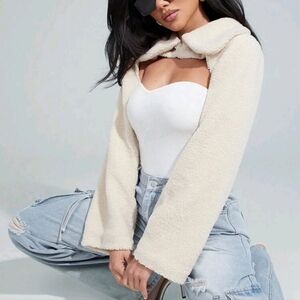Teddy Bear Fur Collared Cropped Bolero Shrug